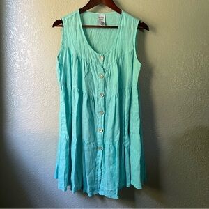 Match Point Womens Medium 100% Linen Long Button Front Tunic Tank Top Lagenlook